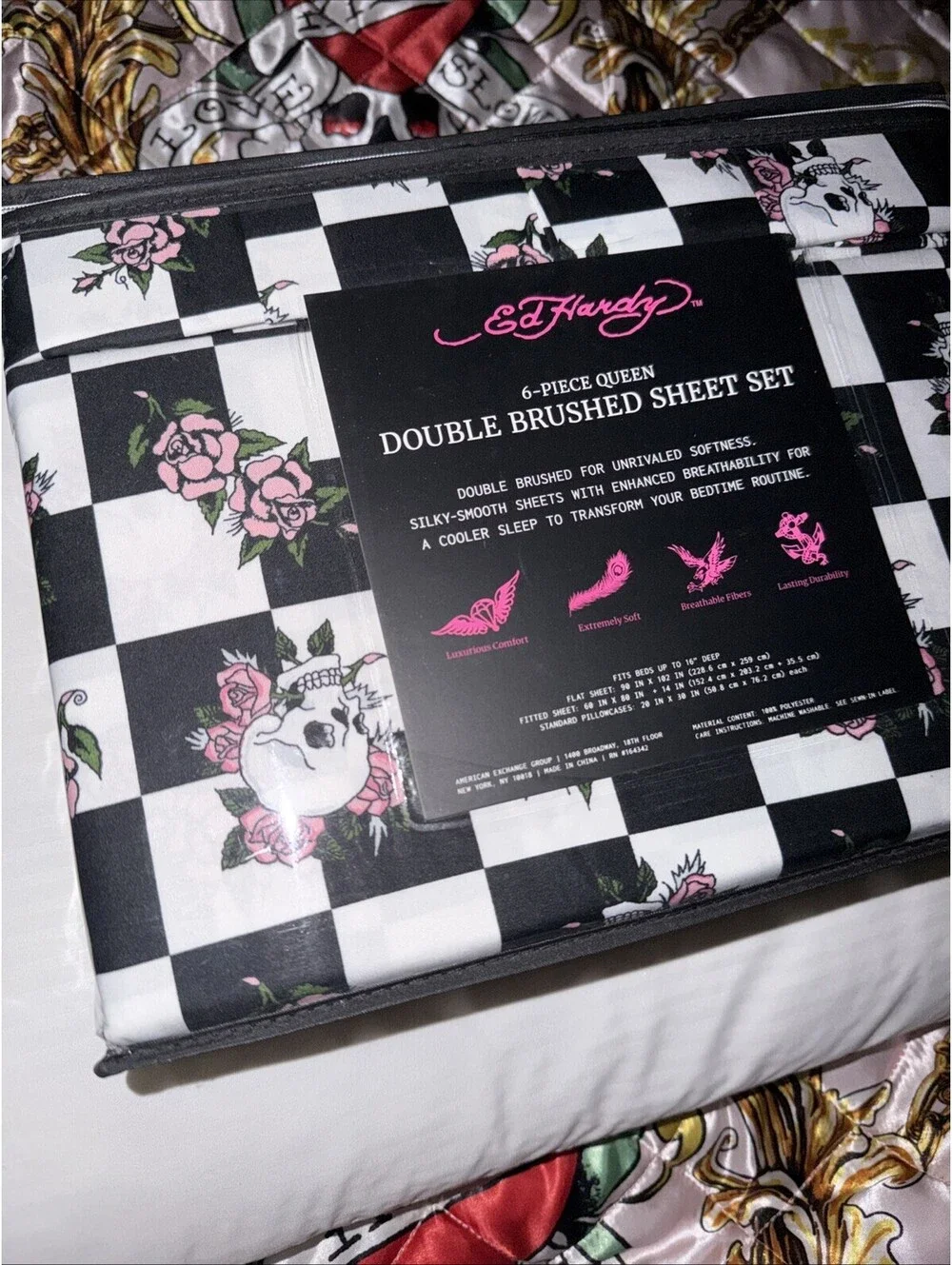 Ed Hardy Checkered 6-piece Queen Sheet Set.NWT